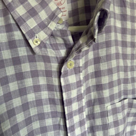 Brooks Brothers crisp linen gingham purple and white Madison Fit shirt - Picture 5 of 7